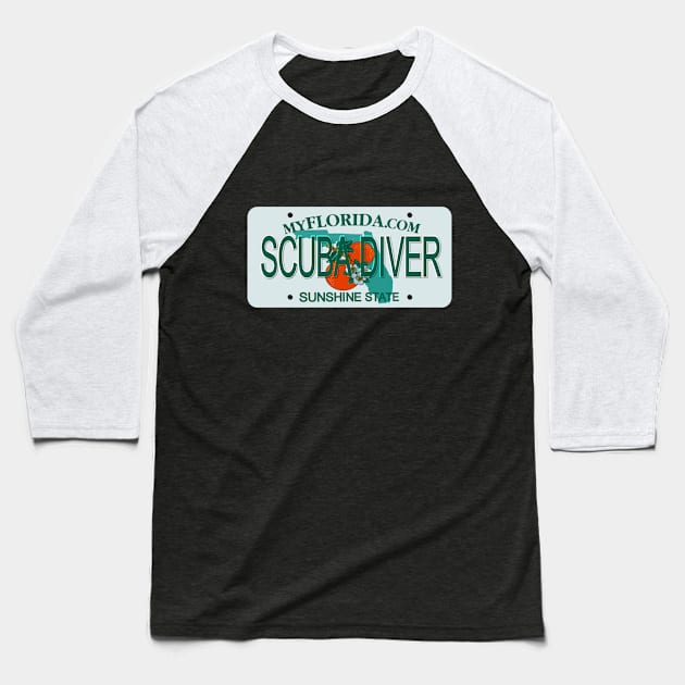 Scuba Diver Florida License Plate Baseball T-Shirt by Mel's Designs